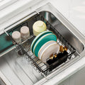 Small Dish Drying Rack in Sink, Expandable Stainless Steel Dish Drainers for Kitchen Counter, with Drain Board & Utensil Holder(Black)