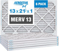Aerostar 13x21.5x1 MERV 13-6 Count - Pleated Furnace & Air Conditioner Filters - Removes Bacteria, Dust, Cold & Flu Germs, Lint, Mold, Pet Dander, Allergy-Causing Pollen, Smog, Smoke & Viruses