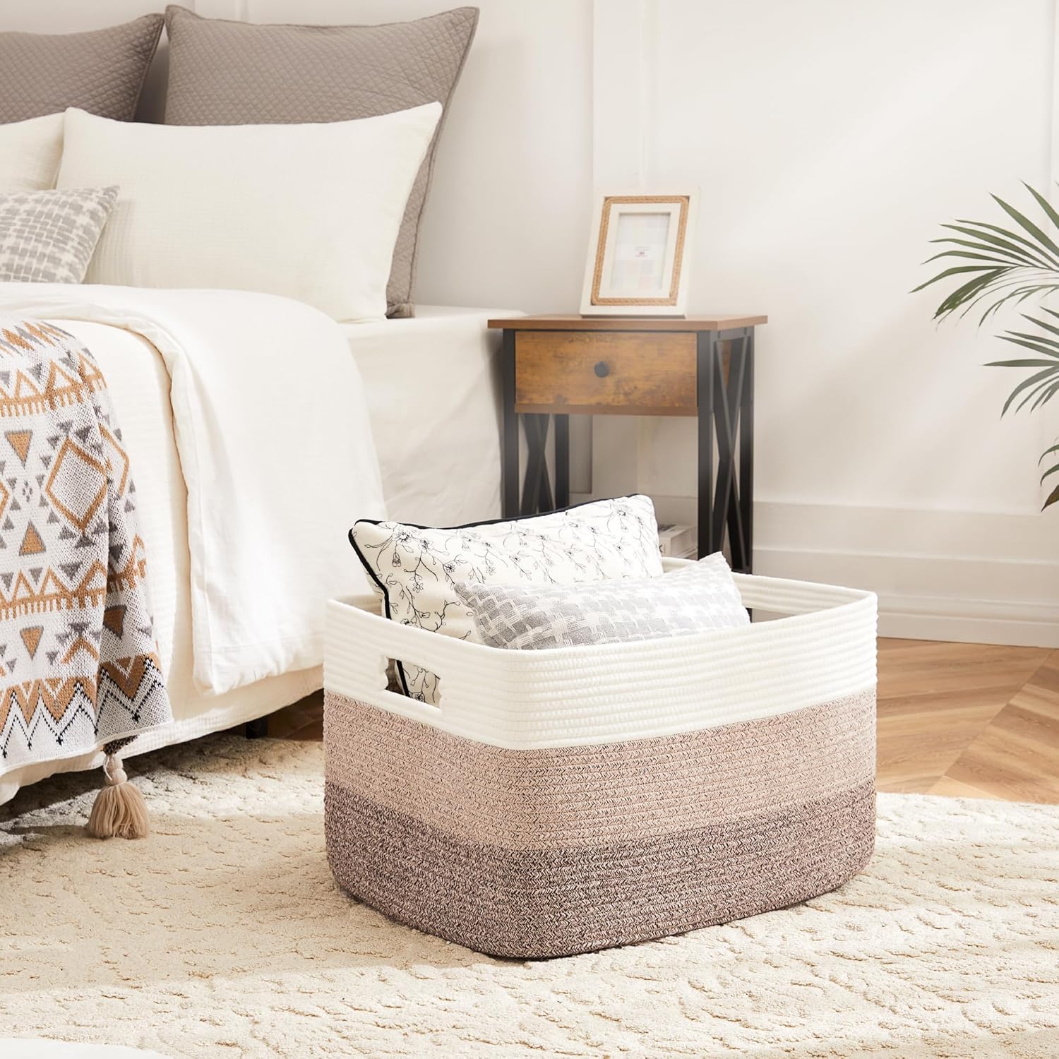 Blanket Basket,Rectangle Woven Baskets for Storage,65L Laundry Basket for Decorative Nursery Blanket,Toys,Dirty Clothes and Magazine in Shelves,Baby Room,and Living Room