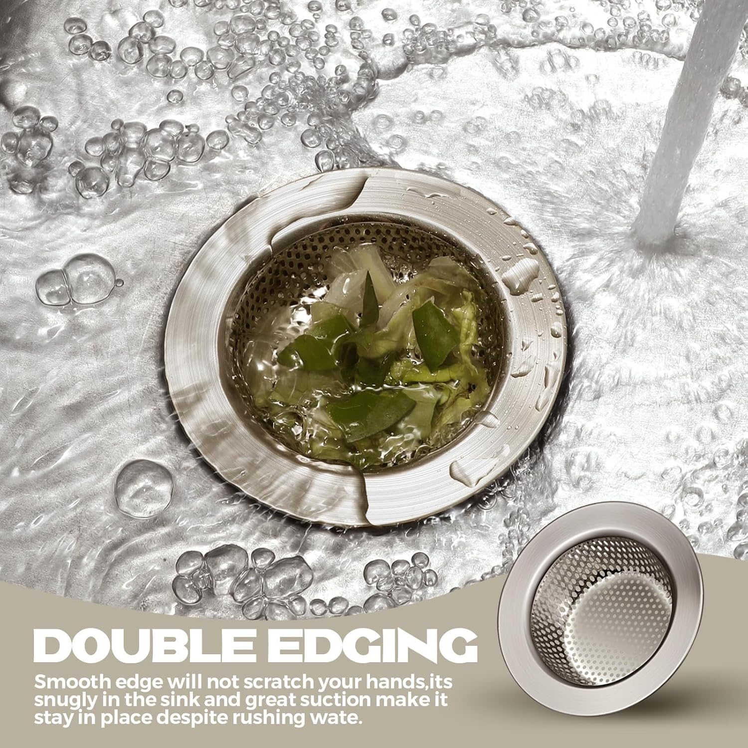 Retisee 2 Pcs Sink Strainer Stainless Steel Kitchen Sink Drain Strainer Basket Cover Mesh Hair Food Catcher, Large Wide Rim of 4.4 Diameter(Brushed Silver)