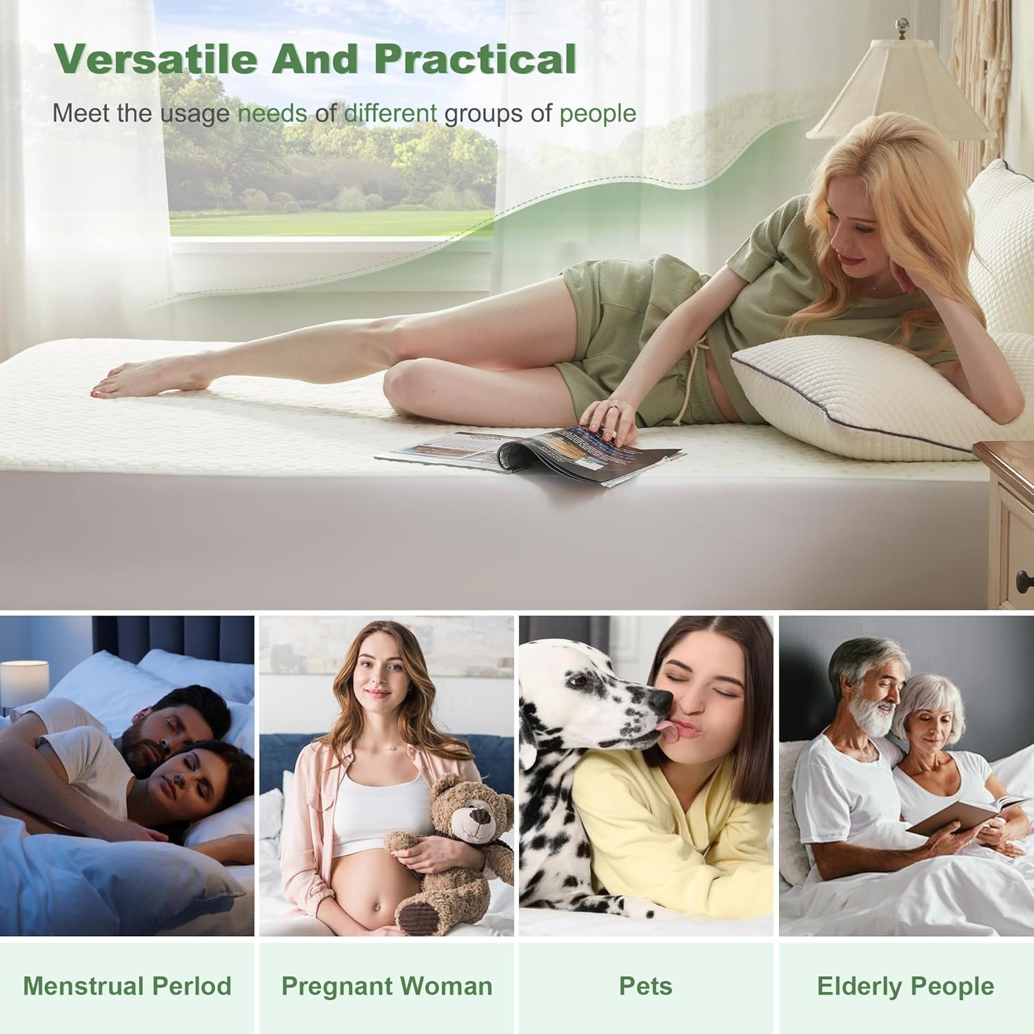 Waterproof Mattress Protector, King Size Mattress Pad Fitted 6"-18" Deep Pocket, 3D Air Fabric Breathable Bed Mattress Cover Noiseless Washable for Home, Bedroom, Hotel