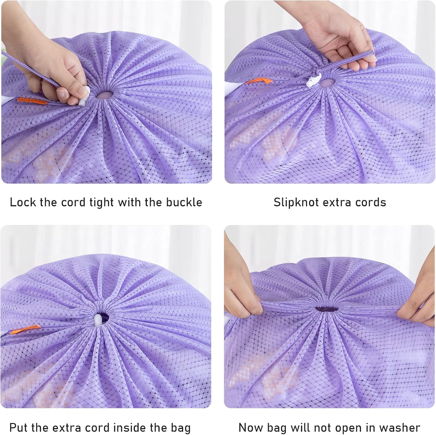 Polecasa Heavy Duty Large Mesh Laundry Bags with ID Tag and Locking Drawstring Closure - 2 Pack, 24 x 36 inches - Laundry Hamper Liner, Washable Laundry Bag for Travel, Sports, Dorms (Purple)