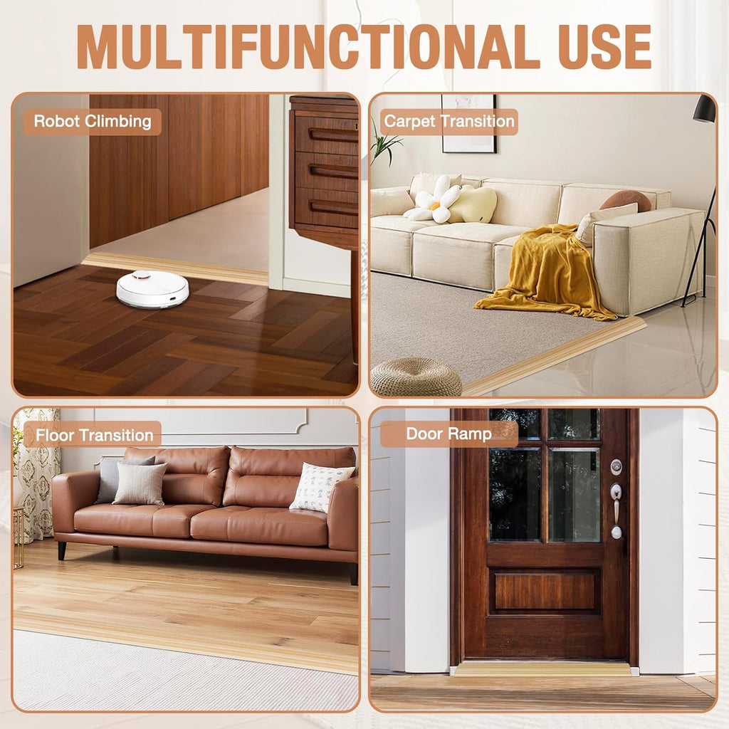 Floor Transition Strip Self Adhesive Vinyl Door Threshold for Doorways Carpet Edging Trim Overlap Edge Reducer for Laminate Floor, Carpet, Tile (Light Yellow Wood Grain, 1/5" to 2/5", 6.6Ft)
