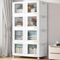 BROVIEW 400 Qt Stackable Storage Bins with Lids & Doors, 4 Pack Plastic Closet Organizer and Storage Drawers with Wheels, Large Collapsible Storage Boxes, Cabinet for Home, Office, V10, White