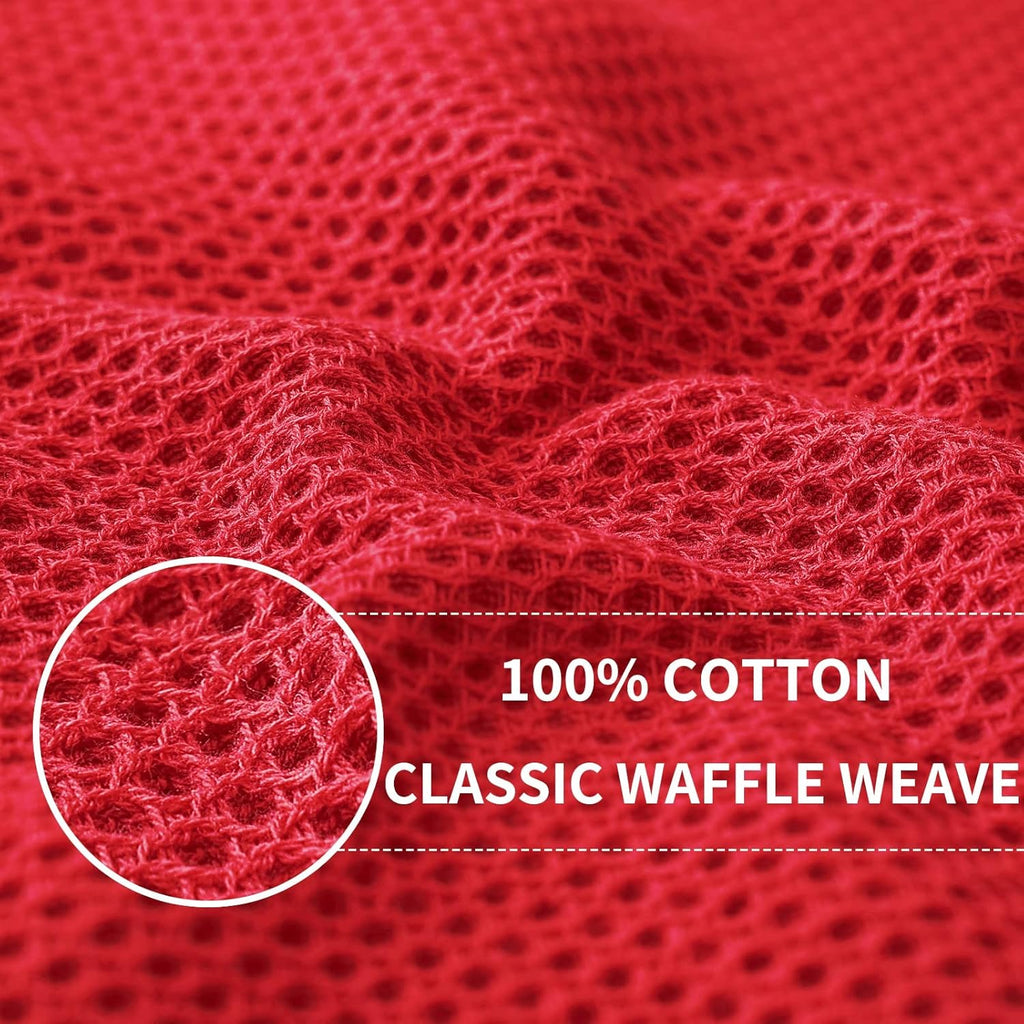 Homaxy 100% Cotton Waffle Weave Kitchen Dish Towels, Ultra Soft Absorbent Quick Drying Cleaning Towel, 13 x 28 Inches, 8-Pack, Red