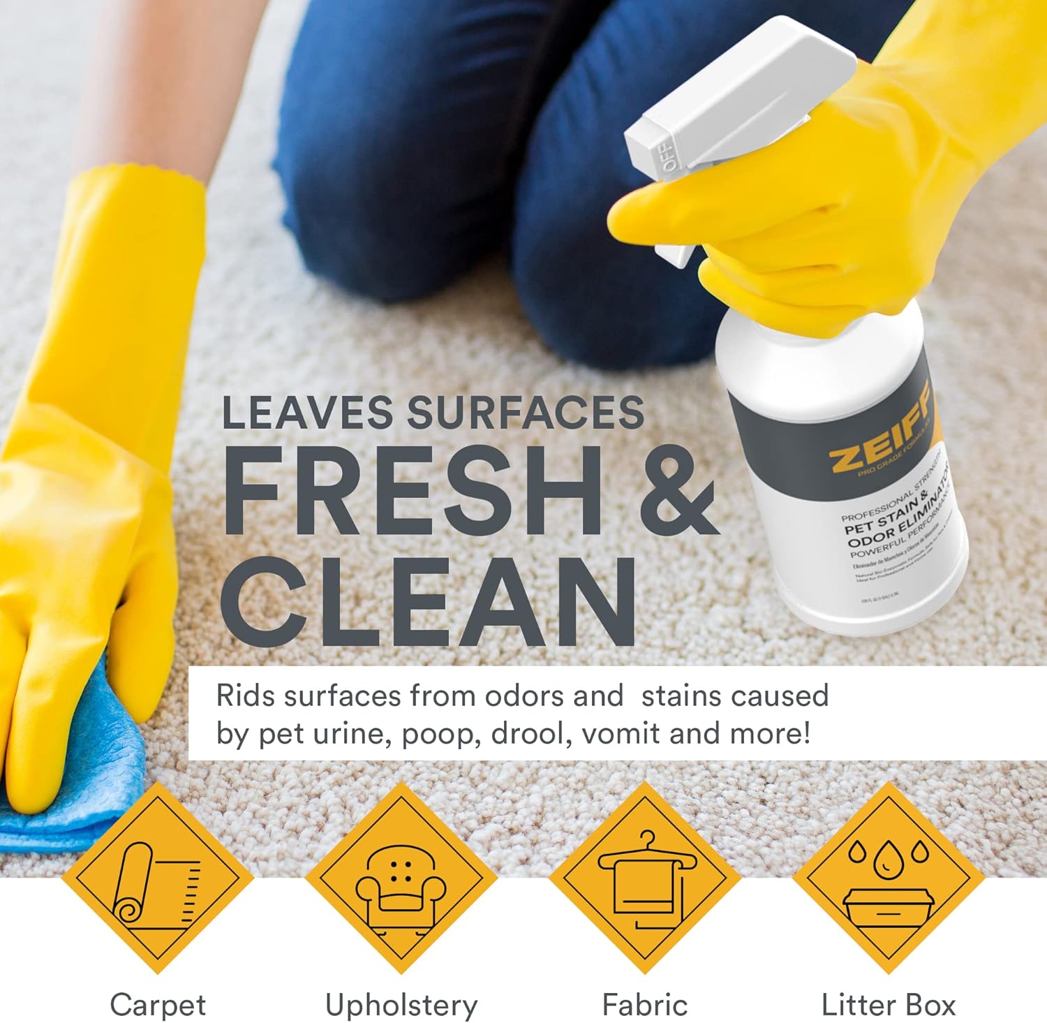 Pet Stain and Odor Remover - Pet Odor Eliminator for Home and Professional Use - Pet Urine Enzyme Cleaner to Break Up Tough Stains - Carpet Stain Remover for Dog Urine and Cat Pee, Feces, Fluids