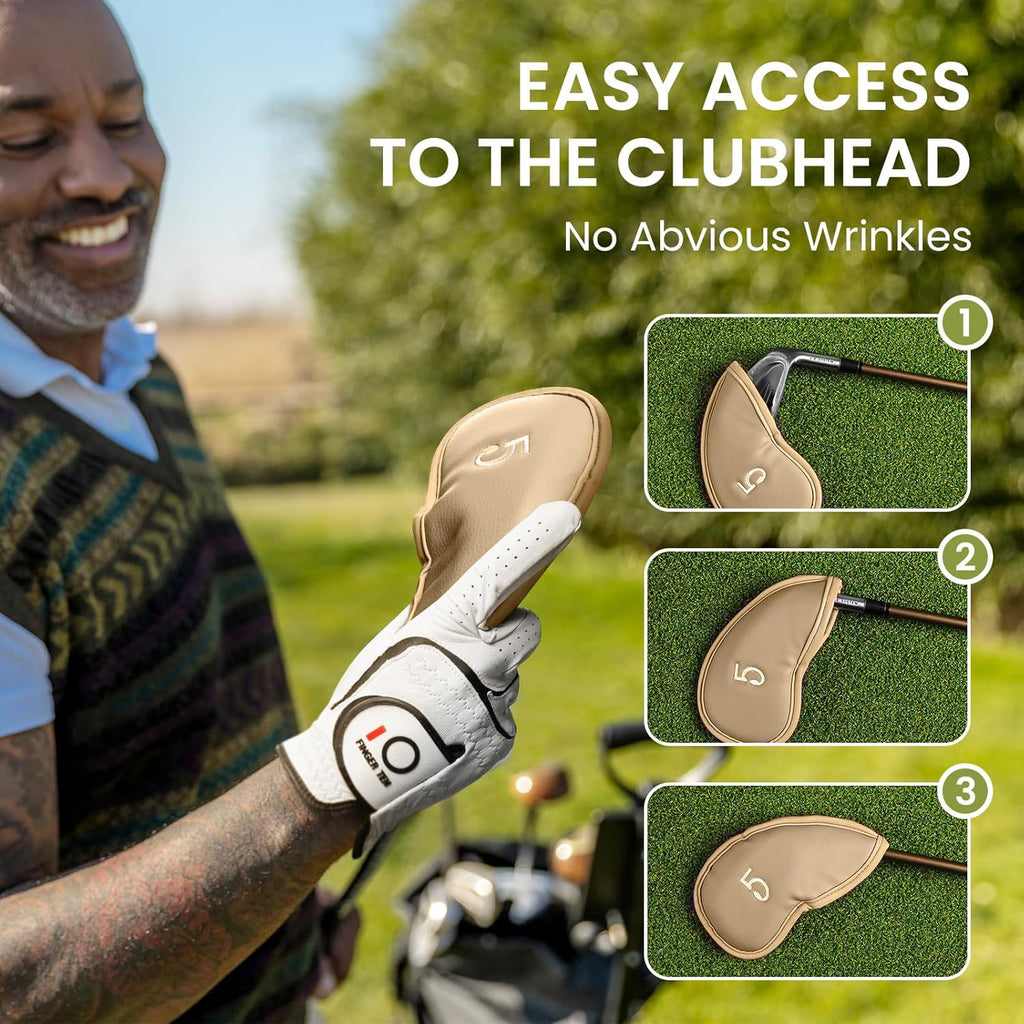 FINGER TEN Premium Synthetic Leather Stylish Iron & Wedge Golf Head Covers Value 12 Piece Set, Embroidered Labels & Fits Most Clubs Gift Set, Travel Protection Accessories