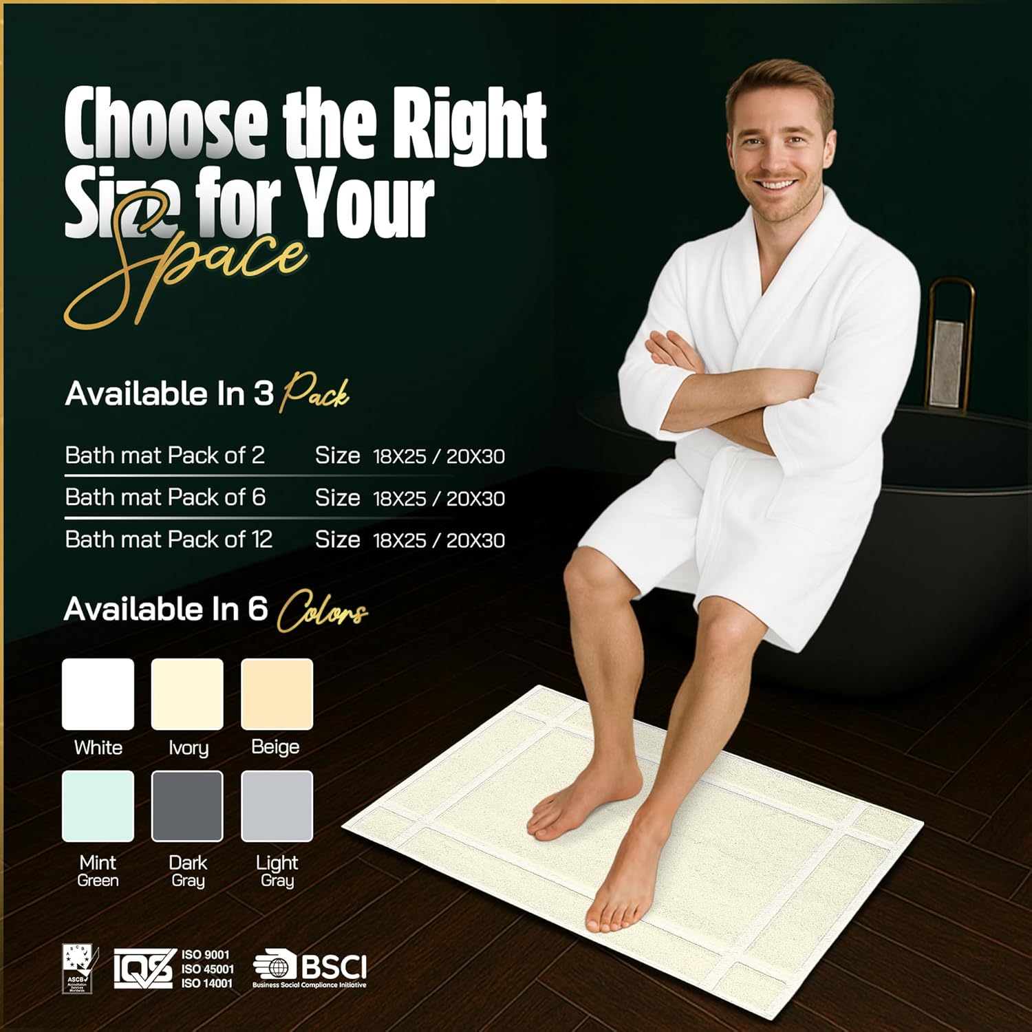 Pearl Linens Pack of 2 100% Cotton Bath Mat 18x25 inches, Soft & Absorbent Quick Dry Bathroom Mats Set, Not Bathroom Rugs, After Shower Mats, Bath Tub Mat, 687 GSM, Machine Washable, Ivory