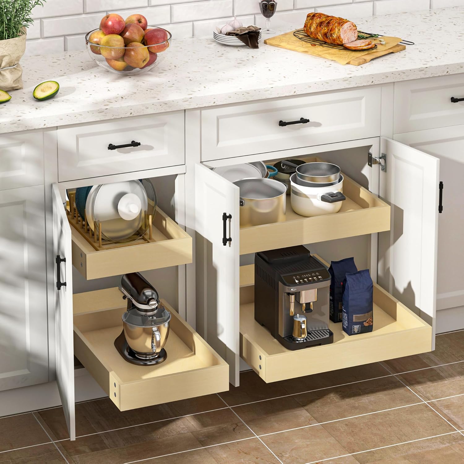 WelFurGeer Soft Close Pull Out Cabinet Organizer, 14" W x 22" D Pull Out Drawer for Cabinet, Bottom Mount Pull Out Drawers for Kitchen Cabinets, Durable Pullout Drawers for Home & Kitchen Organization