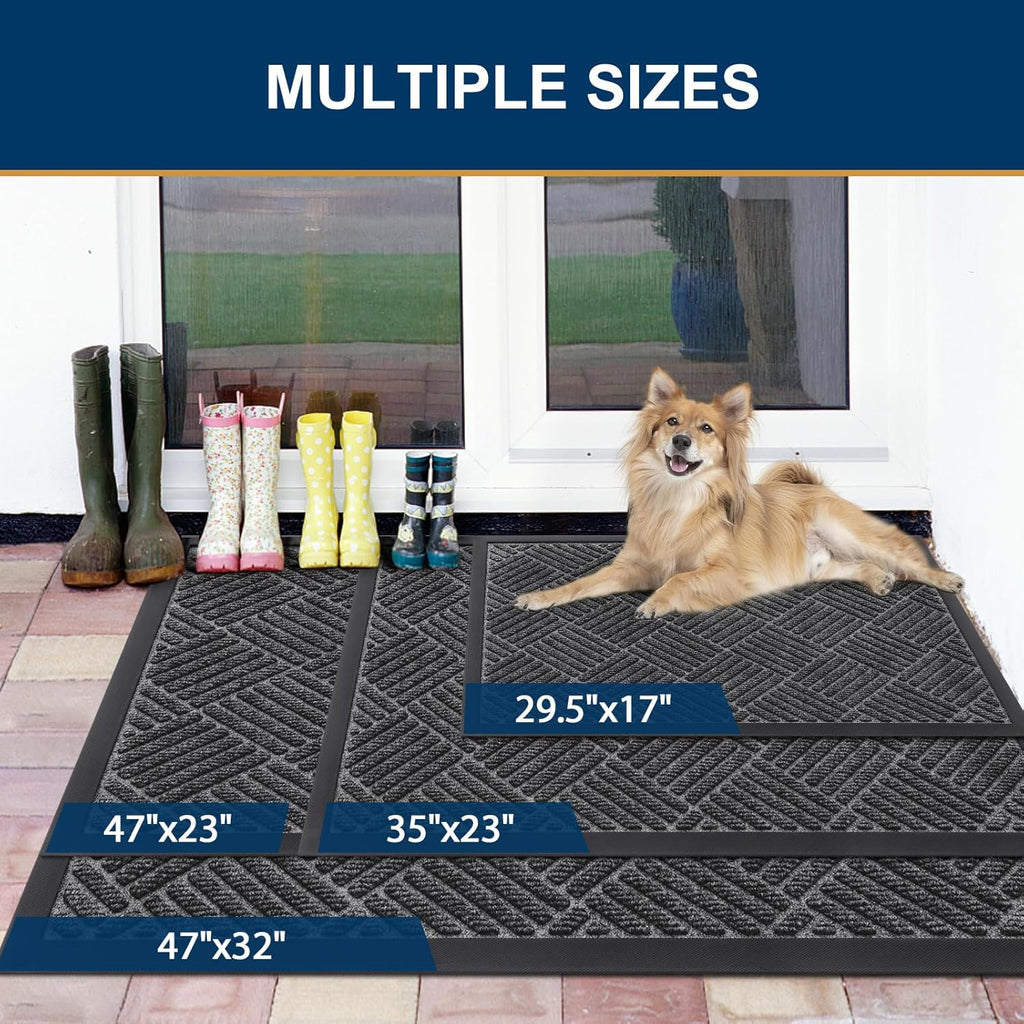 Smiry Front Door Mat Outside Entrance, Heavy Duty Outdoor Indoor Natural Rubber Doormat, Non Slip, Trap Dirt and Moisture, Easy Clean, Low Profile Patio Porch Entryway Mat, 47x23, Light Grey