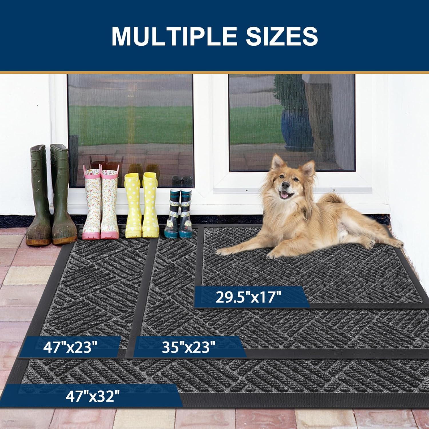 Smiry Front Door Mat Outside Entrance, Heavy Duty Outdoor Indoor Natural Rubber Doormat, Non Slip, Trap Dirt and Moisture, Easy Clean, Low Profile Patio Porch Entryway Mat, 47x32, Light Grey