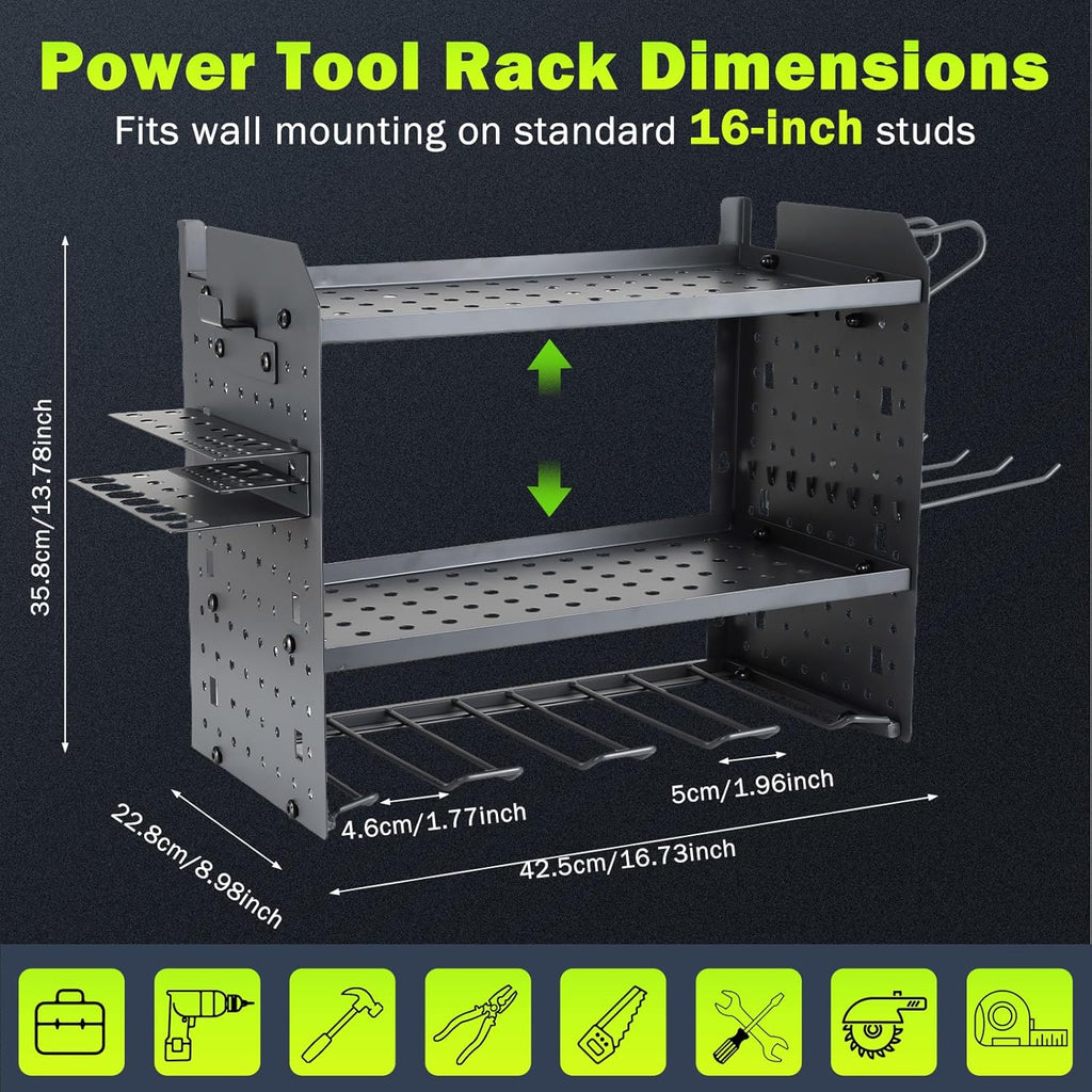 Wall Mount for EGO-Compatible Tools – 3-Layer Adjustable Garage Organizer 200lbs – Heavy Duty Hanger for Leaf Blower, Trimmer, Weed Eater (grey)