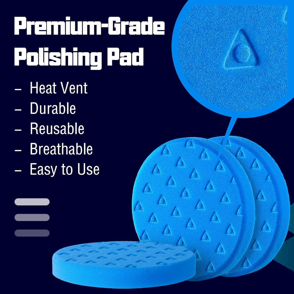 6 Inch Polishing Pad - 3Pcs Blue Polishing Pad - 6.5 Inch Face for 6 Inch 150mm Backing Plate - High-Density Buffing Sponge Pads for Car Buffer Polisher Compounding, Polishing & Waxing