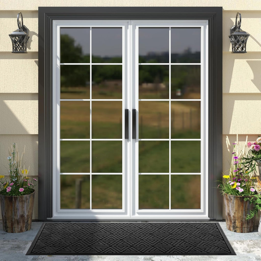 Yimobra Large Door Mat 47x24, All-Weather Waterproof Non-Slip Welcome Matt Outdoor, Heavy Duty Non Slip Doormat for Entryway for Patio and Garage Indoor, Easy Clean, Black