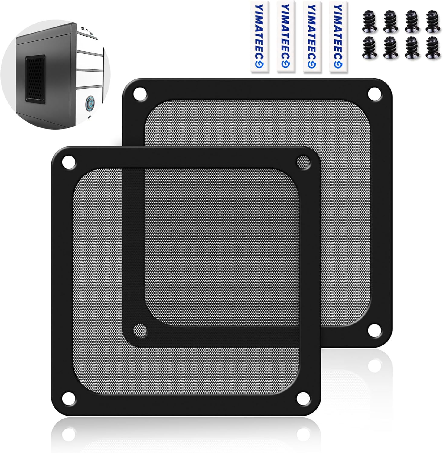 Dust Filter PC 140mm for Computer Cooler Fan/PSU/Routers PVC 50 Mesh, Magnetic Frame PC Fan Dust Mesh PC Cooler Filter Dustproof Computer Fan Grills (PVC, 140 * 140mm, 2pcs, Black)