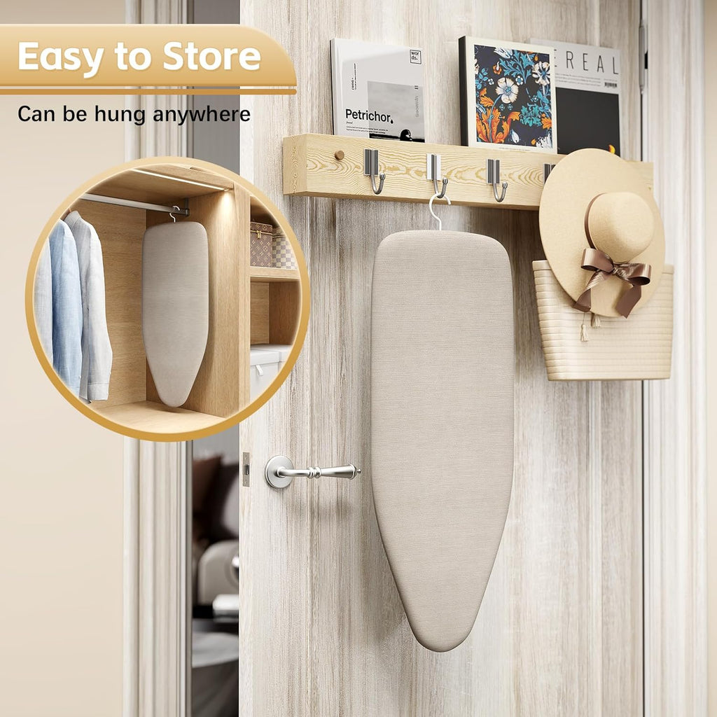 Small Ironing Board Tabletop with Heat Resistant Cover, Compact Mini Ironing Board with Metal mesh Frame, for dorms, aprtment and Travel, Hook for Hanging, Iron Board 30x12, Iron Table Stand Beige