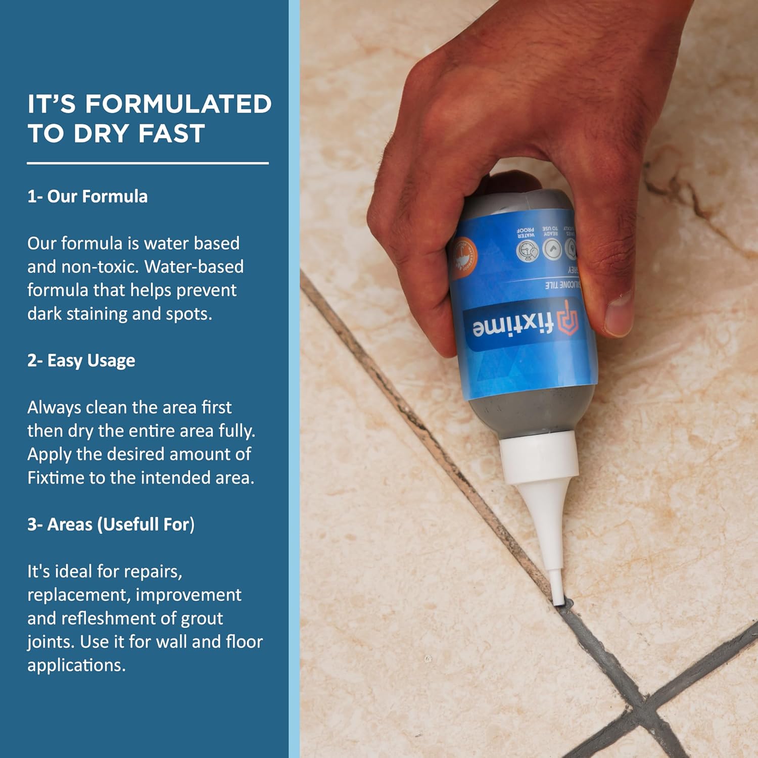 Silicone Tile Repair Kit – Premixed Fast-Drying Gray Caulk, Filler, and Sealer for Cracked Bathroom, Kitchen, and Floor Tiles (225g / 8 oz)