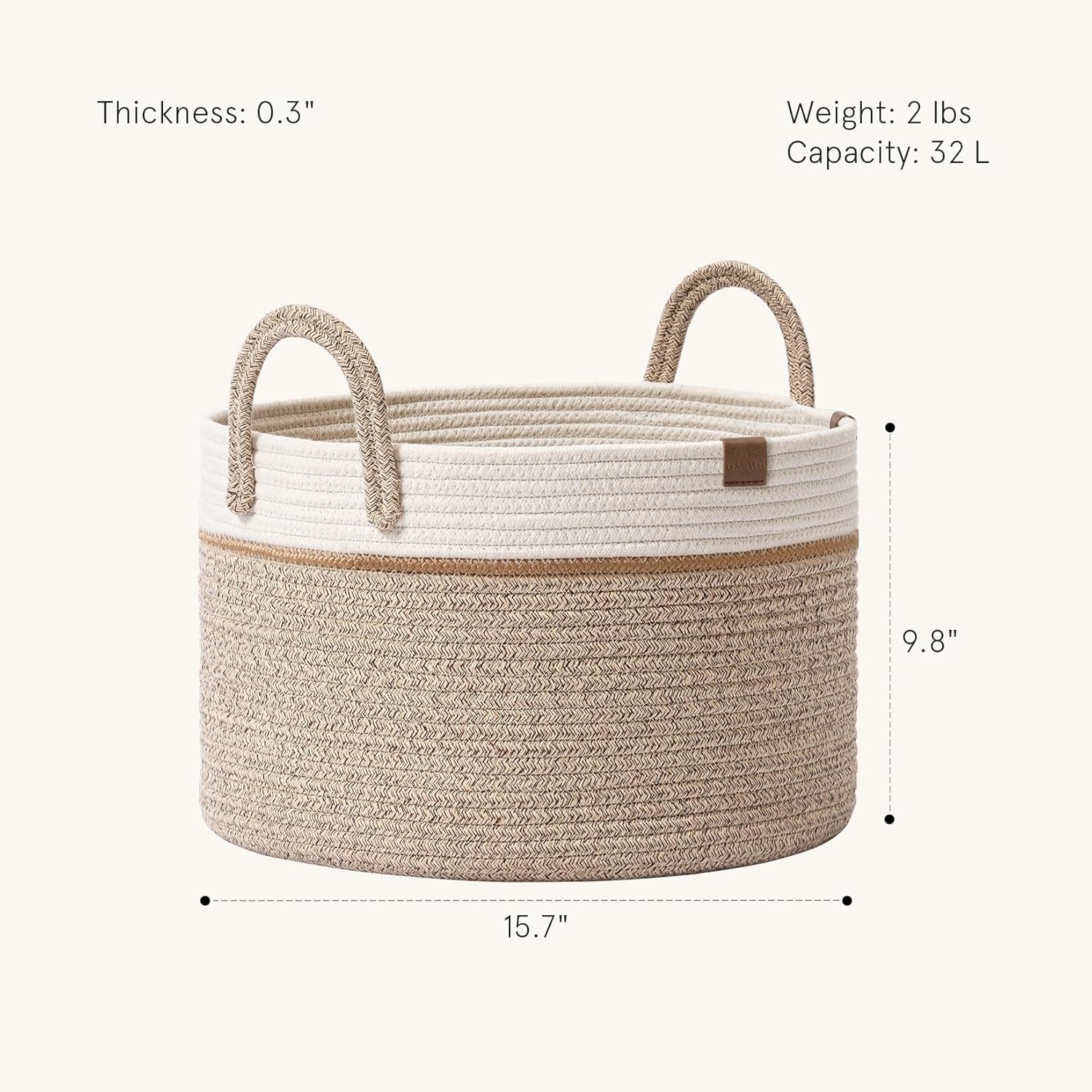 LA JOLIE MUSE Woven Basket Rope Storage Baskets - Tall Cotton Basket, Laundry Basket for Blanket, Kids Toy, Nursery Clothes Hamper Basket-S