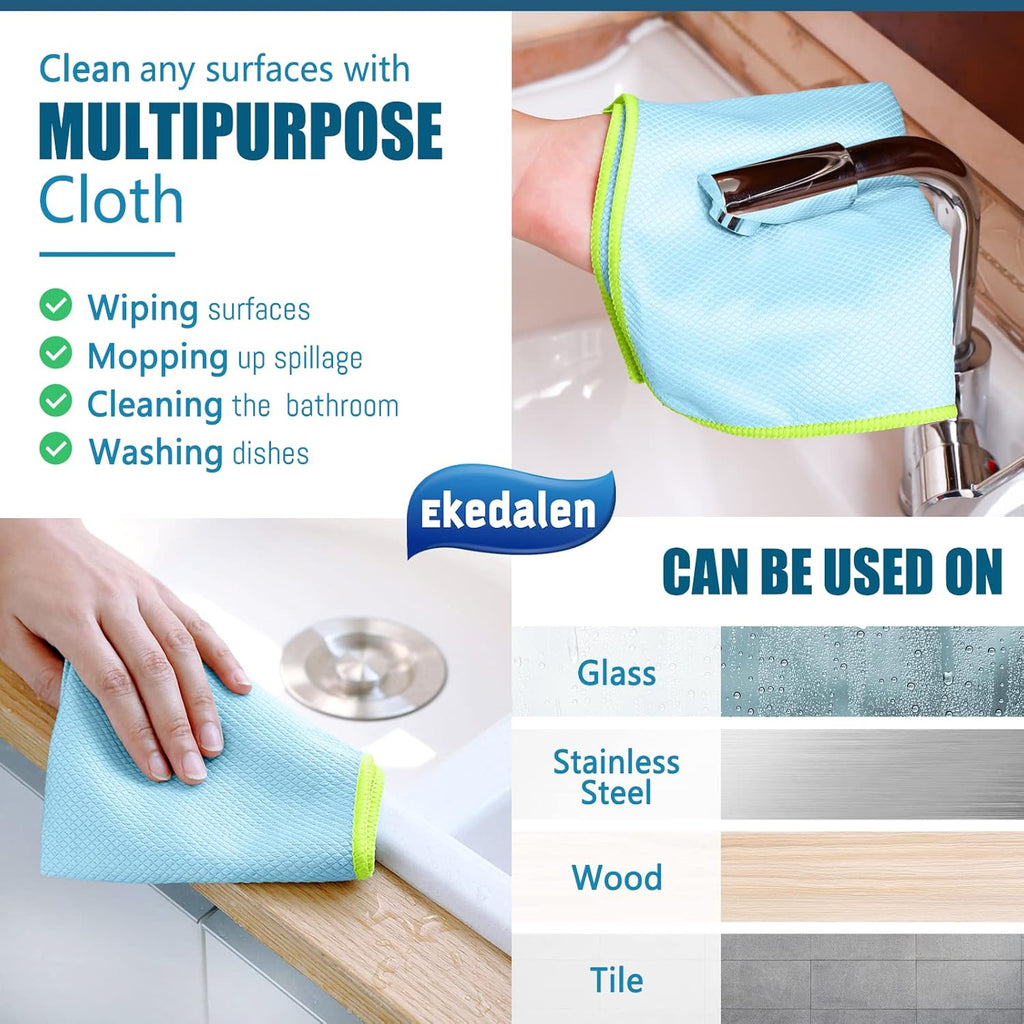 Microfiber Cleaning Cloth Lint Free Glass Cleaner Window Polishing Streak Free Miracle Easy Clean Rag Reusable for Mirror Kitchen Dish Auto Detailing,Pack of 8, 12'' x 16'', Light Grey