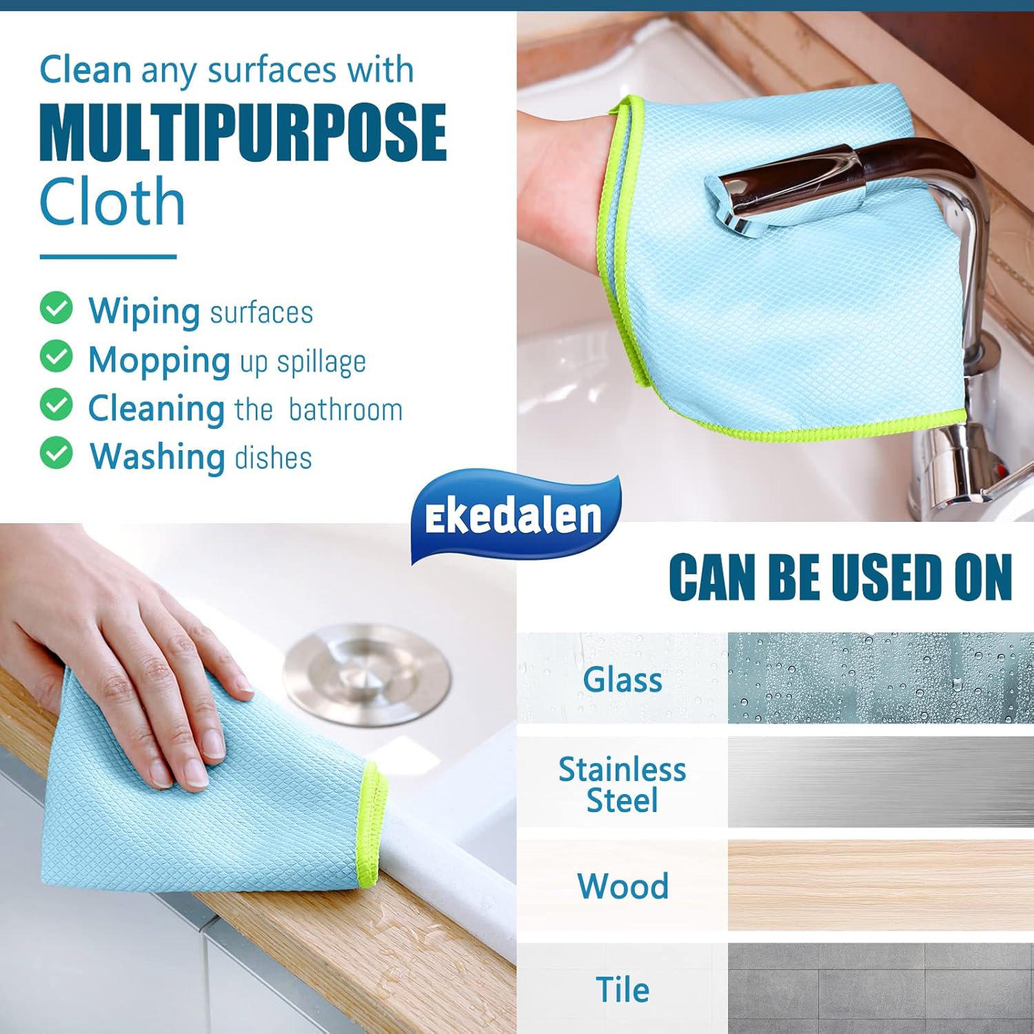 Microfiber Cleaning Cloth Lint Free Glass Cleaner Window Polishing Streak Free Miracle Easy Clean Rag Reusable for Mirror Kitchen Dish Auto Detailing,Pack of 8, 12'' x 16'', Light Grey