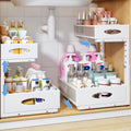 Under Sink Organizer, 2 Tier Pull Out Under Cabinet Organizer Shelf with Pad for Framed Cabinets, Metal Slide Out Under Sink Storage, Mesh Sliding Drawers for Kitchen Bathroom Laundry(White, 1 Pack)