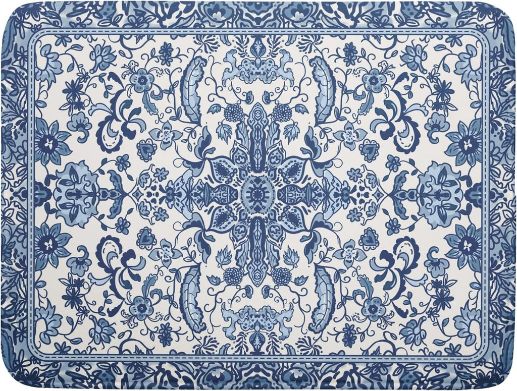 Chinoiserie Floral Dish Drying Mat for Kitchen Counter Blue and White Flowers Pattern Dish Drying Pad 18”x24”Absorbent Reversible Seasonal Decor Dishes Drainer Pad Dish Dry Rack Mat for Counter top
