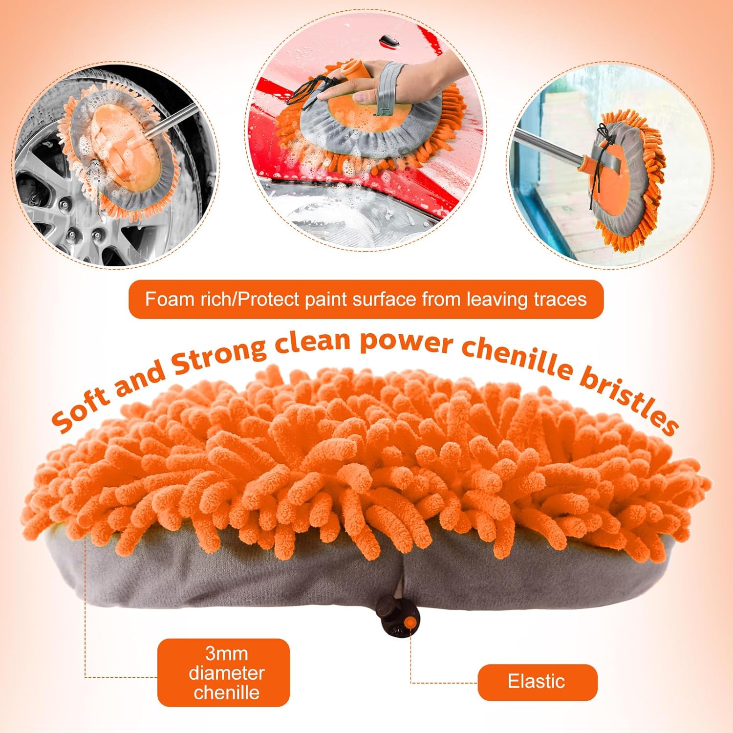 Layhit 5 Pcs Car Wash Mitt Set, Brush Not Included, Microfiber Mitt Cleaning Car Truck Washing Tools Kit RV Pickup Chenille Scratch Replacement(Orange)
