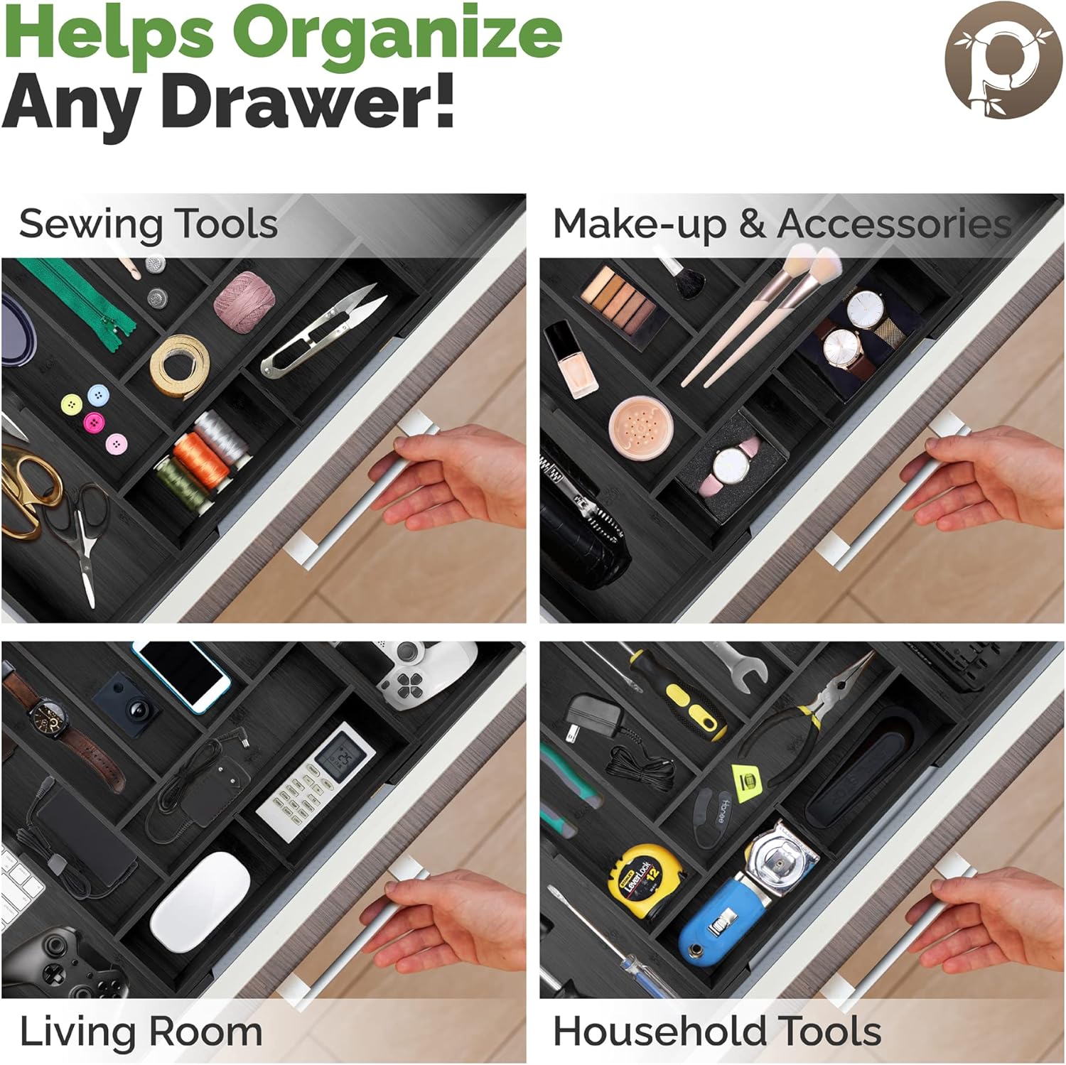 Silverware Organizer - Expandable Kitchen Drawer Organizer - Adjustable Kitchen Drawer Organizer for Utensils, Expandable to 25 Inches Wide, 10 Slots - Black