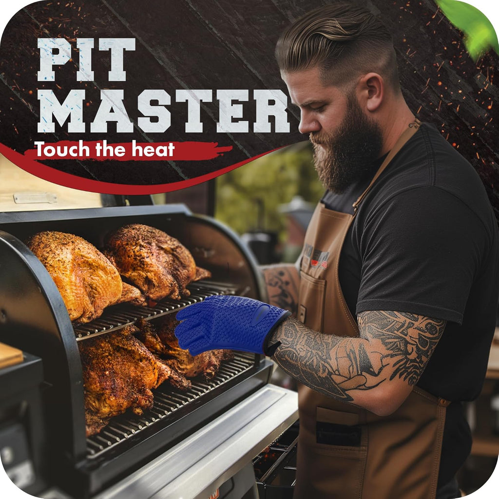 KITCHEN PERFECTION Silicone Smoker Oven Gloves -Extreme Heat Resistant Bbq Gloves -Handle Hot Food Right on Your Smoker Grill Fryer Pit|Waterproof Oven Mitts Grill Gloves |Superior Value Set+3 Bonuses
