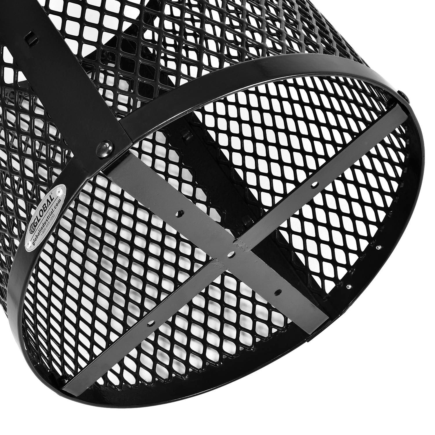 Global Industrial Outdoor Diamond Steel Trash Can with Flat Lid and Plastic Liner, 36 Gallon Capacity, Black, Thermoplastic Coating, 23-1/2" Diameter, 30" H