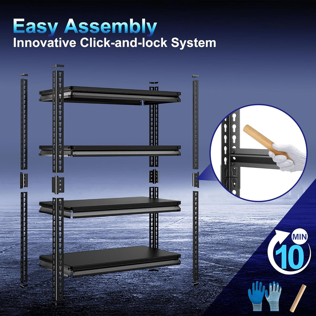 Adjustable Garage Storage Shelves, 35.4''W Garage Shelving Heavy Duty Loads 1280LBS, Metal Industrial Utility Shelf for Warehouse, Kitchen, Laundry Room,35.4" W x 15.7" D x 66" H,Black