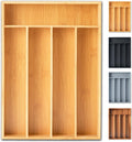 Silverware Organizer, 10 Inch Utensil Organizer Kitchen Drawer Organizer Bamboo Silverware Holder Cutlery Tray Organizer in Drawer Flatware Organizer Tray(5 slots, Natural）