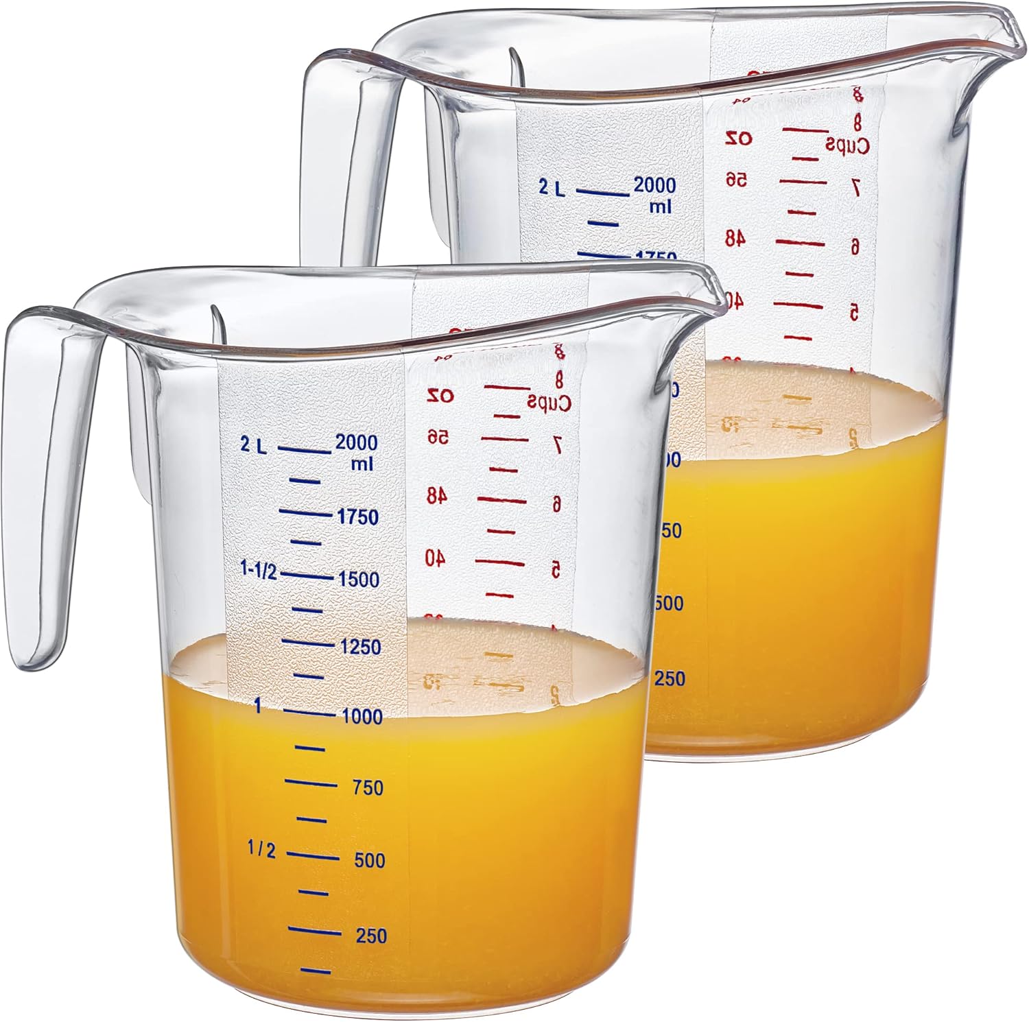 Amazing Abby - Melissa - 64-Ounce Plastic Measuring Pitcher (2-Pack), 8-Cup (2-Quart) Food-Grade Measuring Jug, Unbreakable, Stackable, Dishwasher-Safe, Great for Oil, Vinegar, Flour, and More