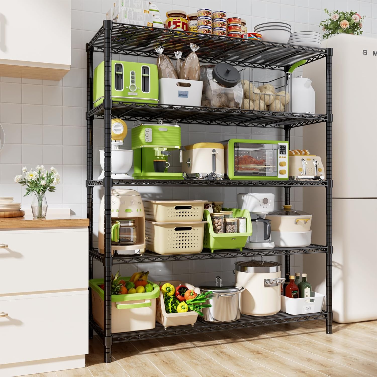 Storage Shelves, 3 PCS 48" L x 20" W x 72" H Heavy Duty Garage Wire Shelving Unit Loads 2000LBS, 5-Tier Adjustable Metal Industrial Utility Shelf Rack for Kitchen, Laundry Room, Basement