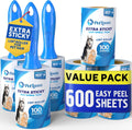 PetLovers Extra Sticky Lint Roller Mega Value Set 600 Sheets for Pet Hair Removal, Dog and Cat Lint Remover 6 Pack