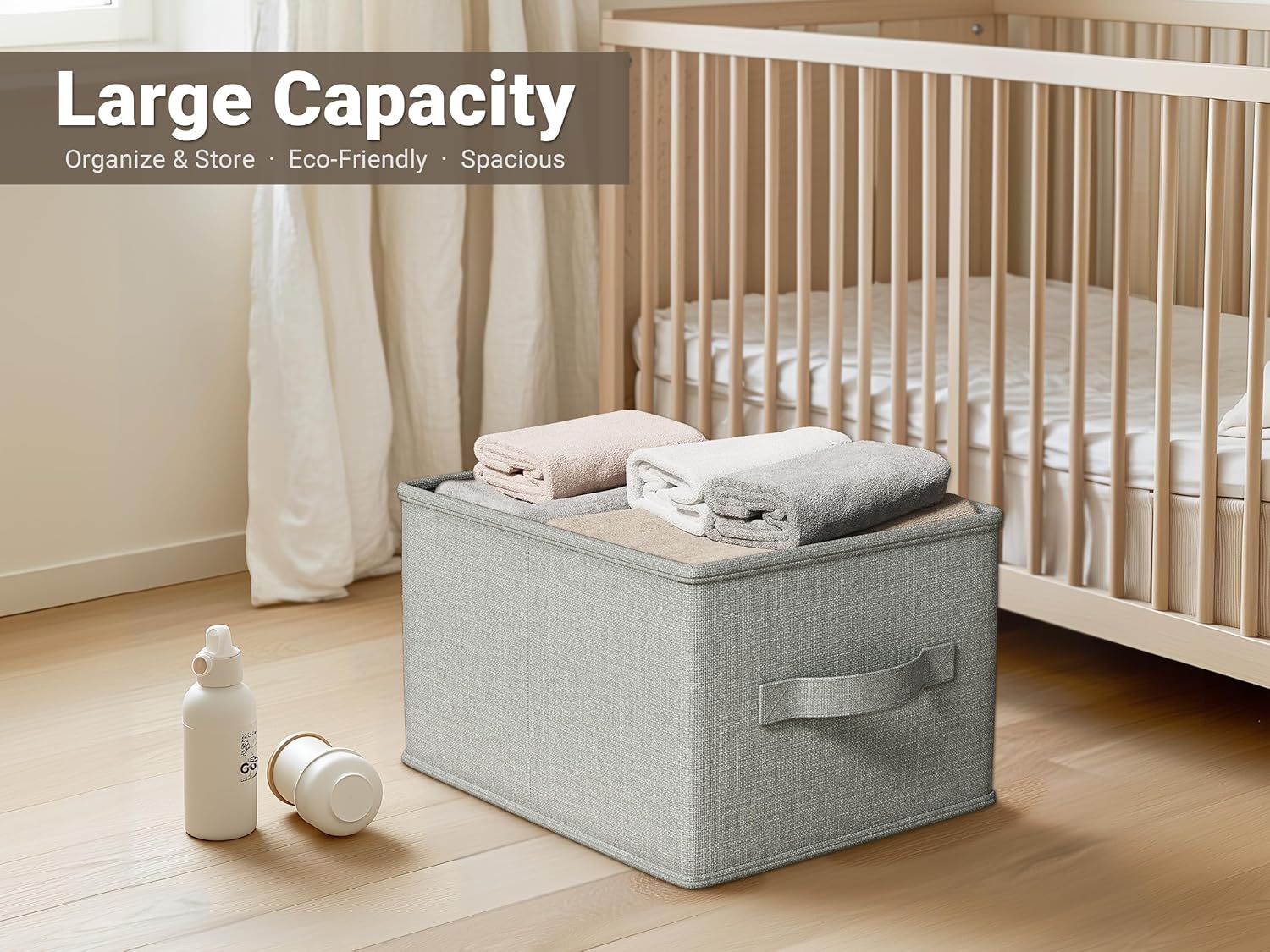 3 Pack Fabric Storage Bins for Shelves | 16.25x12x10in Closet Storage Baskets | Collapsible Storage Bins |Fabric Closet Organizers with Handles | Light Gray