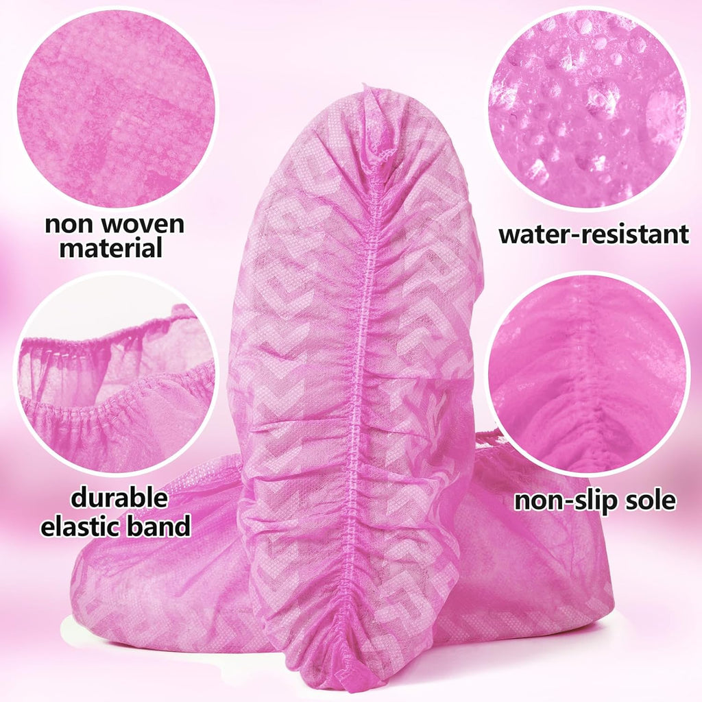 Zhanmai 300 Pack Disposable Shoe Covers Non Slip Disposable Large Foot Booties Shoe Covers for Indoors Contractors Floor and Carpet Protectors, One Size Fits Most(Pink)