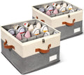 2 Pack Shoe Organizer for Closet, Adjustable Shoe Box Storage Containers, Large Foldable Shoe Bins with Clear Cover, Space Saving Shoes Holder with 4 Handles, Fits 16-32 Pairs, Beige