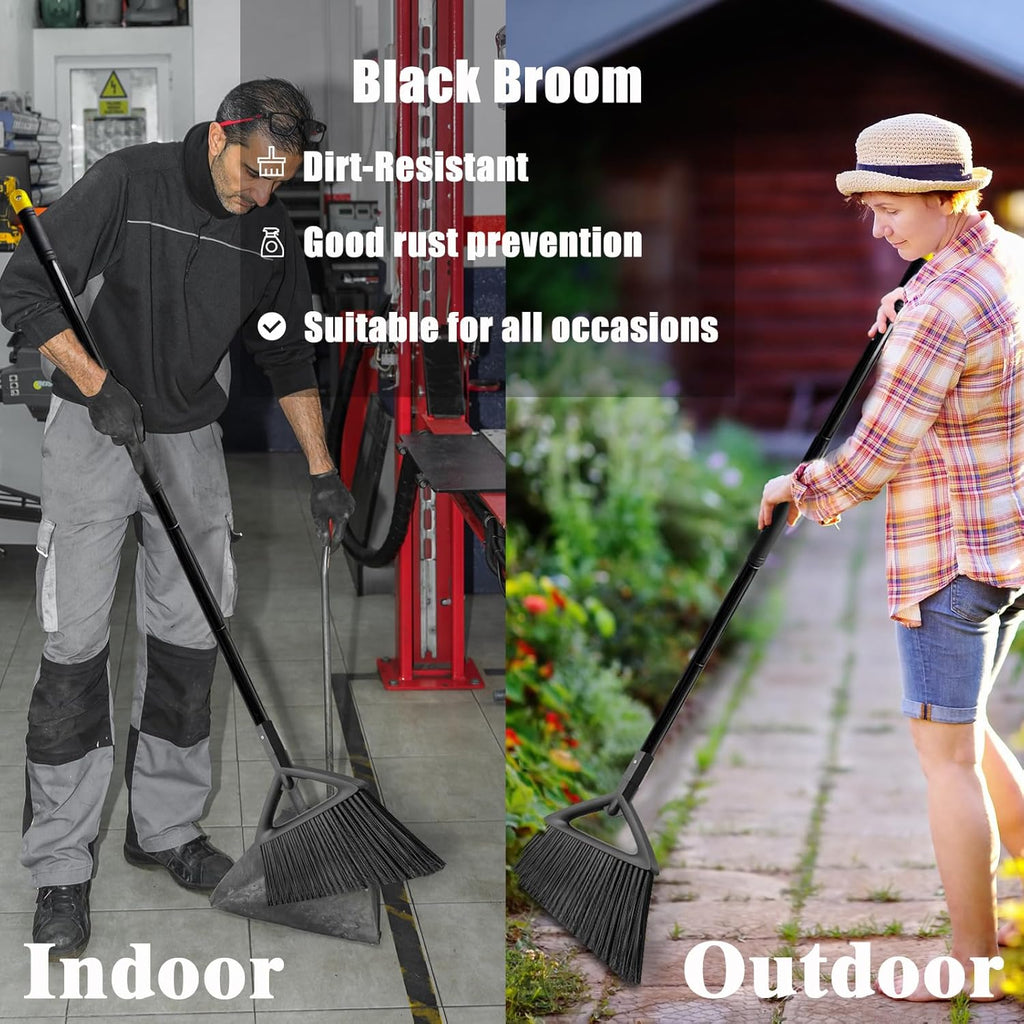 Outdoor Angle Broom Indoor,Upgraded Heavy Duty Commercial Brooms,Black Broom for Sweeping House,Restaurant,Kitchen,Garage,Courtyard