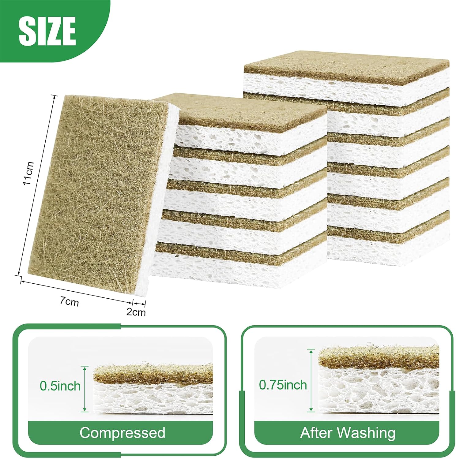 Natural Kitchen Sponges, 12 Pack Non-Scratch Sponge for Dishes, Biodegradable Scruber Sponges Kitchen for Cleaning, Household
