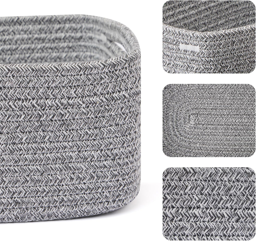Small Storage Baskets for Organizing | Closet Organizer Bins | Shelf Toy Basket | Woven Rope Baskets | Cube Decorative Box | Shallow Basket | 13x8.5x5.1” | 4 Packs Mixed Grey
