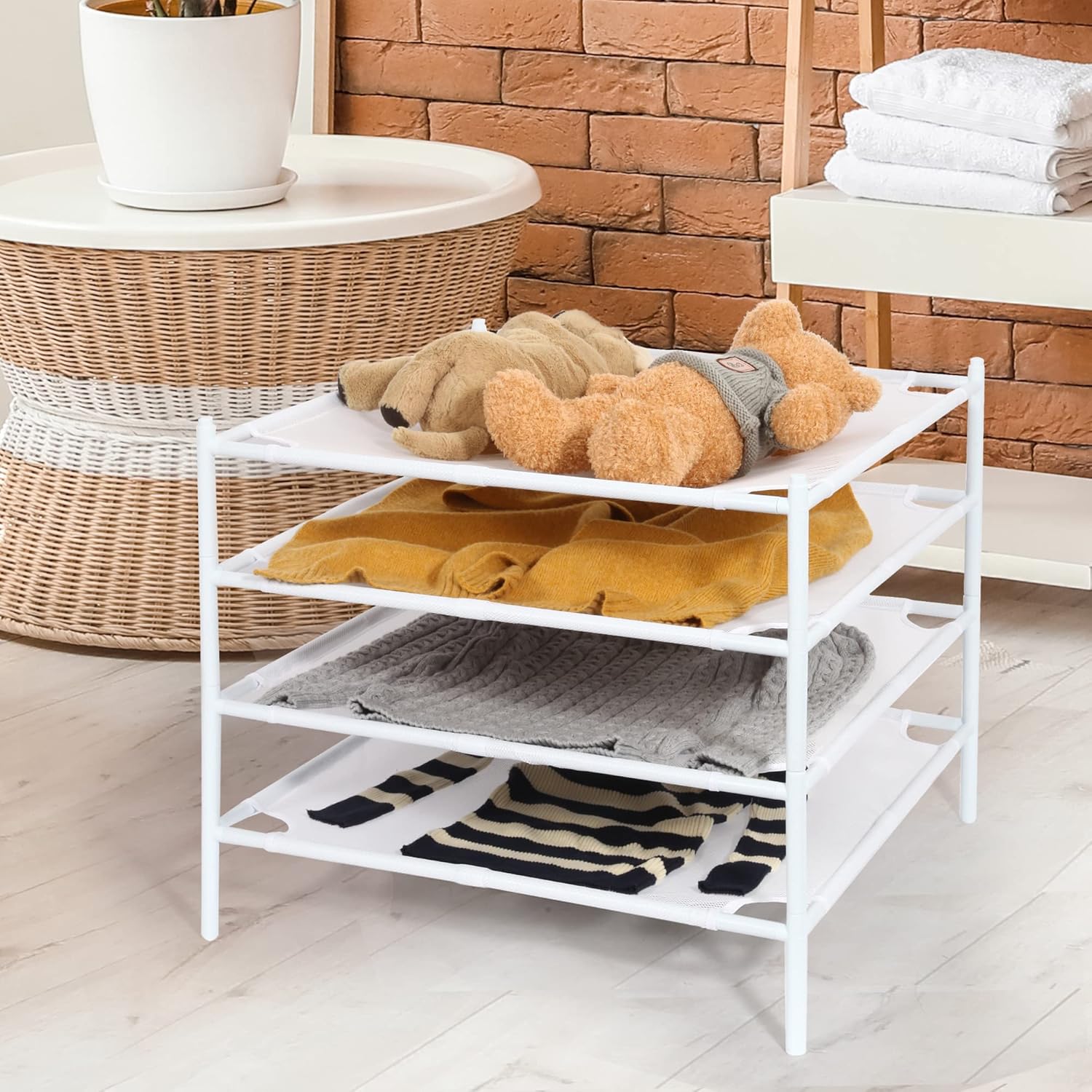 STORAGE MANIAC Sweater Drying Rack, Mesh Clothes Drying Rack, Stackable Laundry Drying Rack, Lay Flat Dryer for Delicates, Portable Dry Rack for Indoor or Outdoor, White, 4-Pack