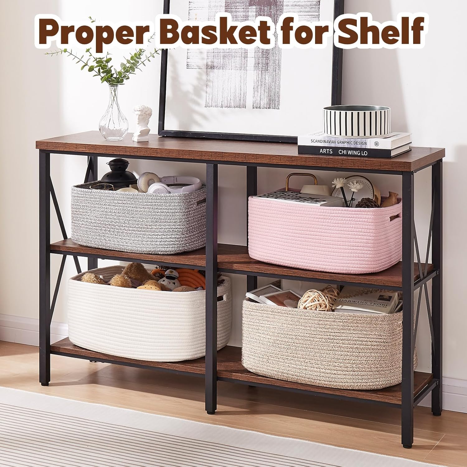 OIAHOMY Storage Basket for Shelves, Closet Cube Storage Bins Baskets for Clothes Blanket Towels, Baby Nursery, Toy Baskets Box, Woven Rope Basket, 15.75*11.81*7.09 IN, 2 Packs Pink