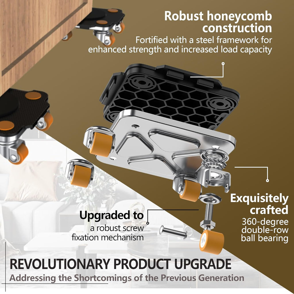 ONEON Furniture Mover Pro Set - Enhanced Dolly and Lifter with Custom TPE Wheels for Easy Furniture Lifting and Moving - Professional Tool for Effortless Furniture Transport (Black 4Dollies + 1Lifter)