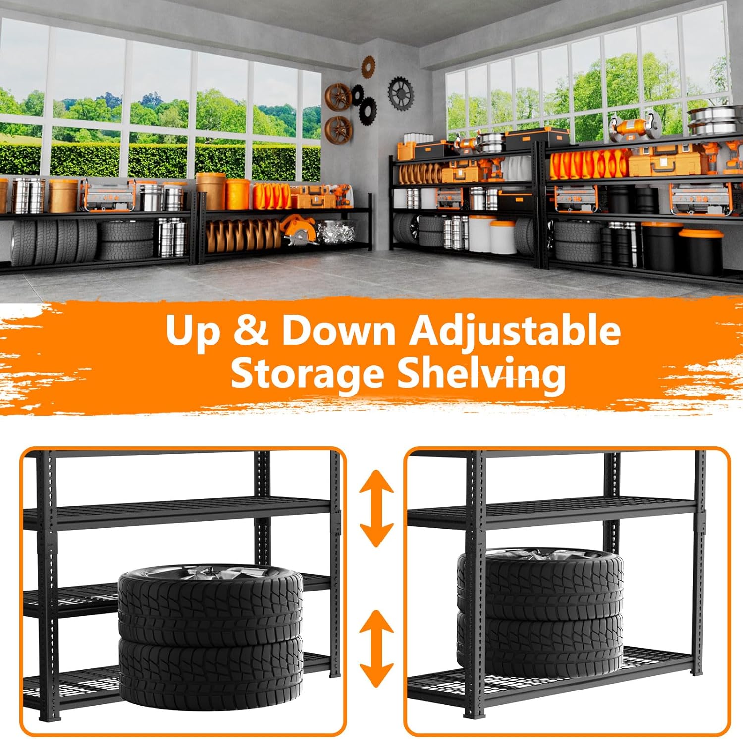 Storage Shelves Heavy Duty 4 PCS, 60"L x 24"W x 60"H Garage Wire Shelving Unit Loads 2640LBS, 4-tier Adjustable Metal Industrial Utility Shelf Rack for Kitchen, Laundry, Pantry, Warehouse, Basement