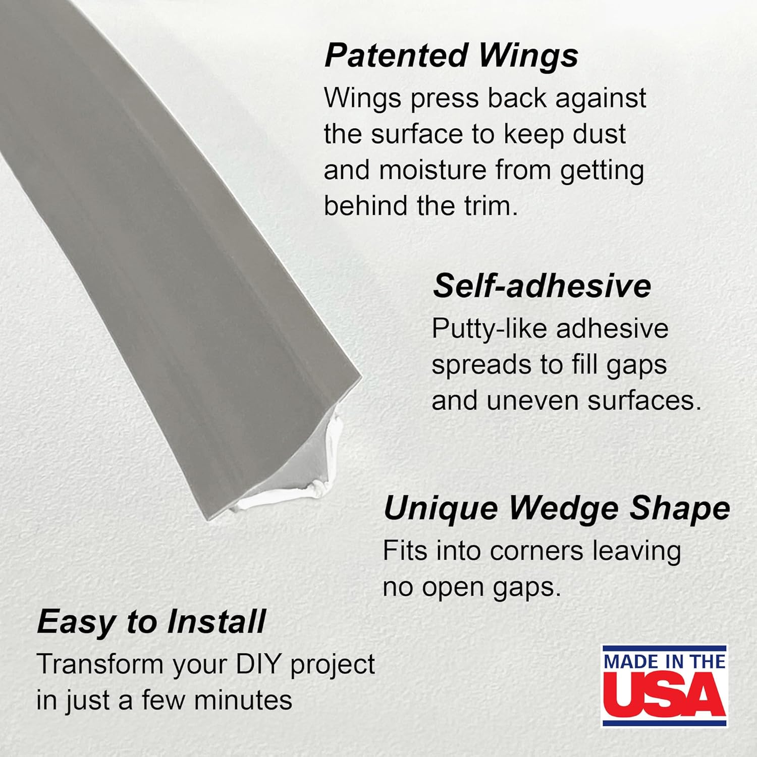 InstaTrim The Original Flexible Trim - 50ft Grey 3/4" Wide Caulk Tape - Adhesive Trim with Many Uses Including Caulking for Bathtubs, Sinks, Counters, Tile, Floors - Made in USA