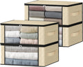 HomeHacks Storage 4-Pack Clothes Organizer Storage Bags Foldable Storage Box with Large Clear Window Sturdy Handles for Closet, Dorm, Pillows, Bedding, Clothes, Blankets, 35L, Beige