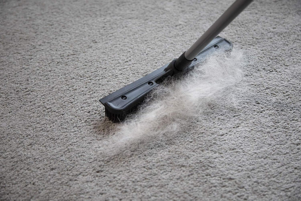 FURemover Compact Pet Hair Rubber Broom with Squeegee, with Handle That Telescopes up to 40" for Carpet, Tile and Hardwood