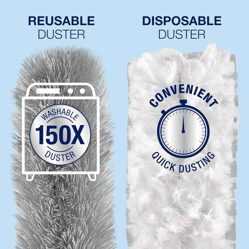 Bona High Performance Dusting System - 1 Compact Handle, 5 Disposable Dusters, & 1 Reusable Duster - Compact Dusting Kit Removes Dust & Pet Hair