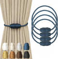 Magnetic Curtain Tiebacks - Rope Tiebacks for Curtains & Drapes, Decorative Window Holdbacks (4 Pack, Blue)
